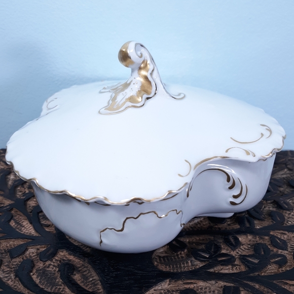 Limoges Other - C 1888-1896 Haviland Limoges Lidded Butter Dish Trinket Box Marsaille Gold White